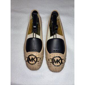 Michael KORS FULTON MOC CLASSIC MK LOGO NUDE LASER CUT OUT FLATS Size 9.5